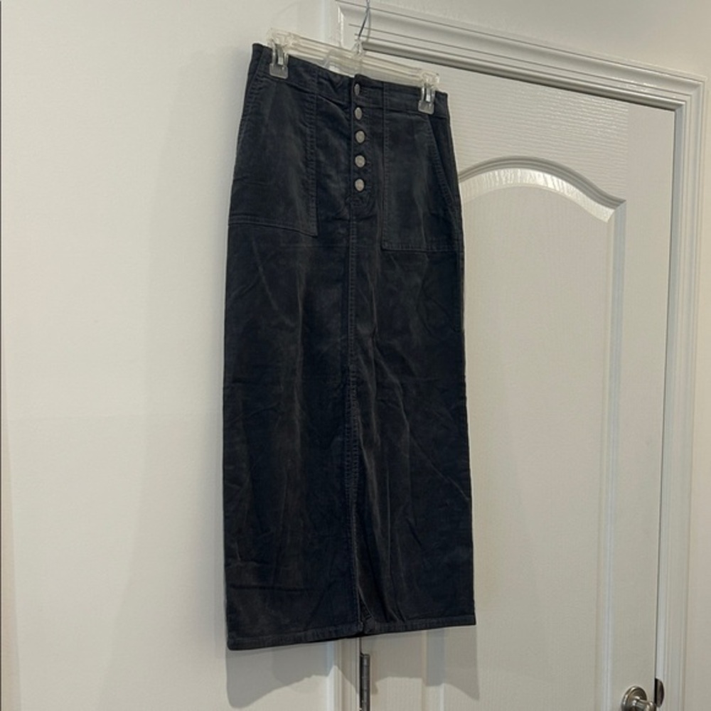 LOFT Dark Gray Buttoned Pencil Skirt Corduroy